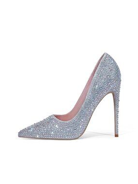 Rhinestone Pointed Toe Stiletto Heels 4.7 in Prom Wedding Pumps